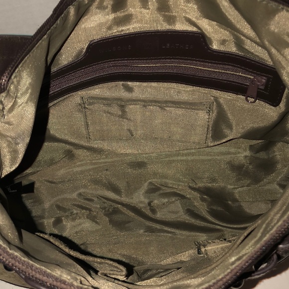 Wilsons Suede Leather Shoulder Handbag Brown Green - Picture 8 of 8